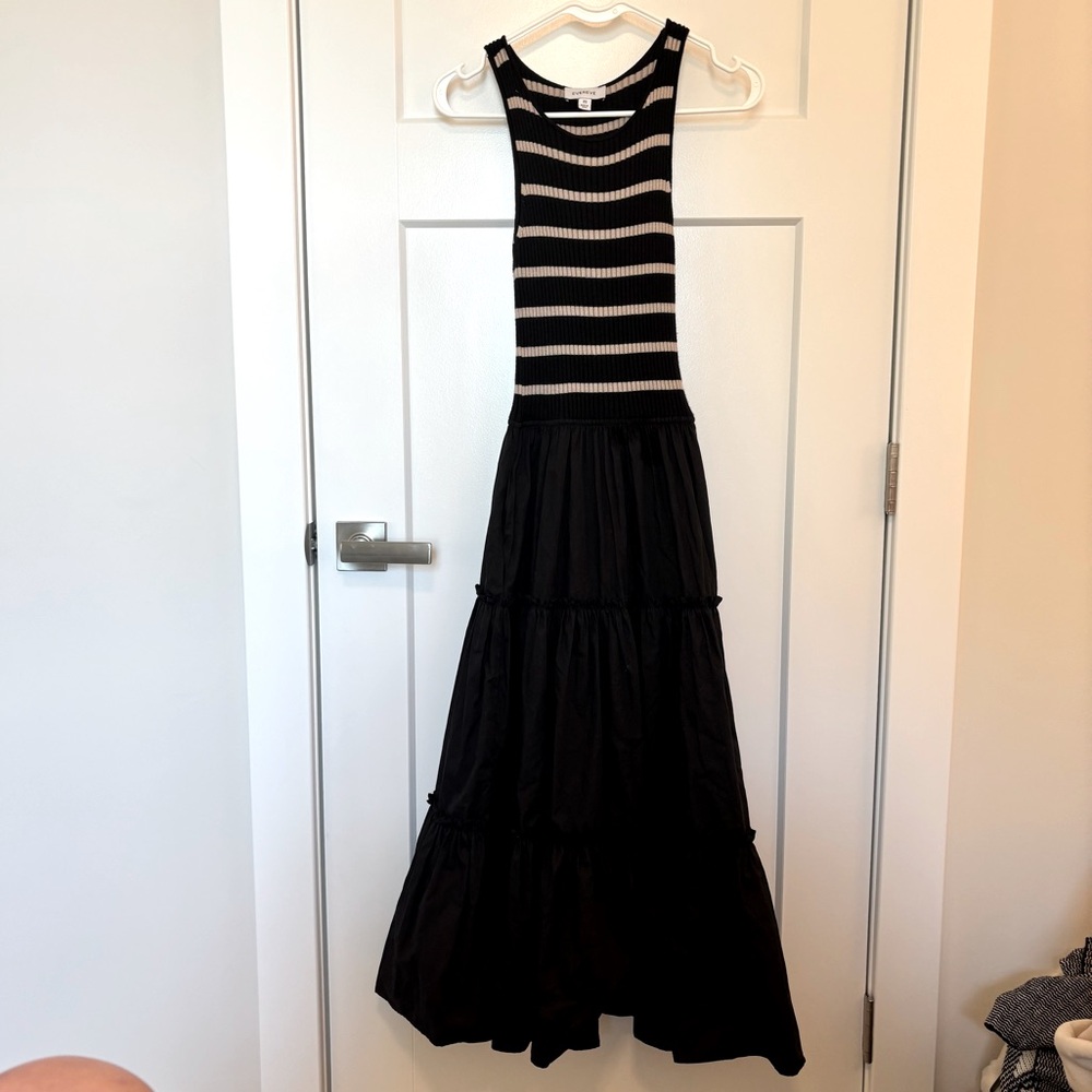 Evereve Black Maxi Dress with Cream Striped Knit Bodice